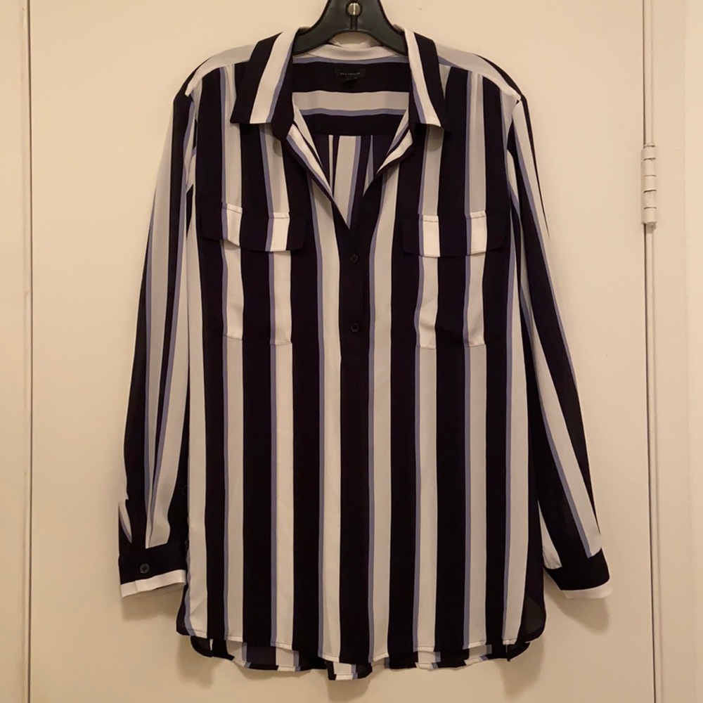 Blue and white striped blouse